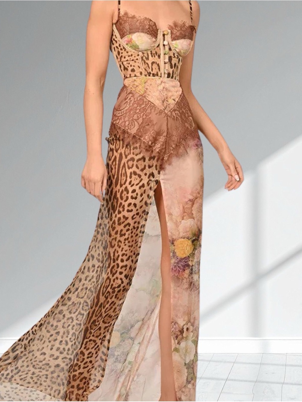 REVOLVE Leopard & Floral Lace-Trim High-Low Slip Dress